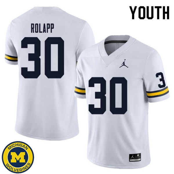 Youth Michigan Wolverines #30 Will Rolapp White High School Jersey